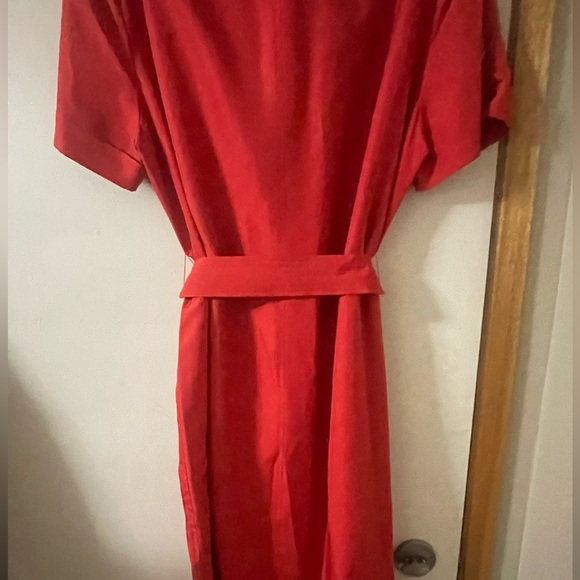 Jones New York Bold Red Silk Short Sleeve Plus Size 16 Button Down Shirt Dress - Picture 7 of 11